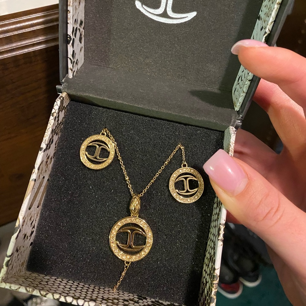 JUST CAVALLI set of gold earrings and a necklace , OS